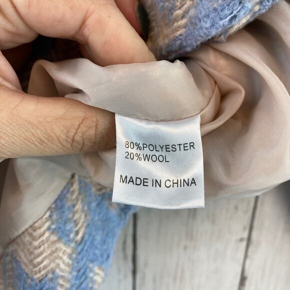 Princess Polly Blue Beige Houndstooth Biana Wool Crop Jacket Size X-Small/Small - Picture 10 of 12